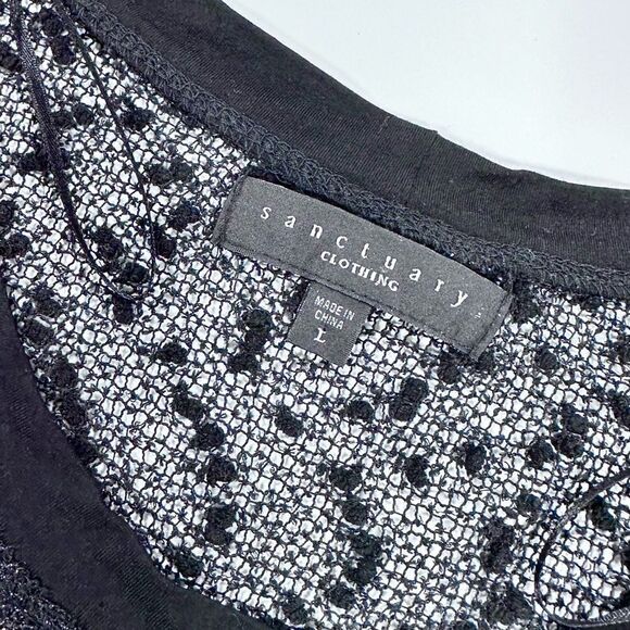 Sanctuary black and gold sheer long sleeve top L - Picture 6 of 10